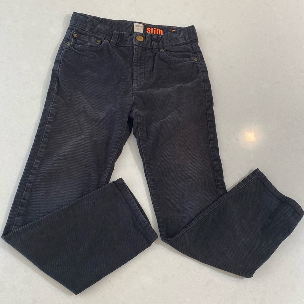 J. Crew, Crewcuts boy corduroy pants, Size 7 Slim, off black or charcoal gray.
